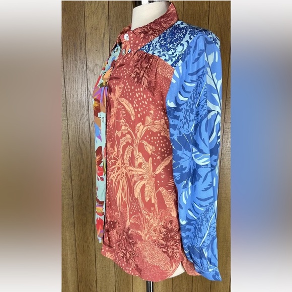 Soft Surrounding Mixed Pattern Button Up Blouse Womens Sz S Floral Multi Color - Picture 6 of 11